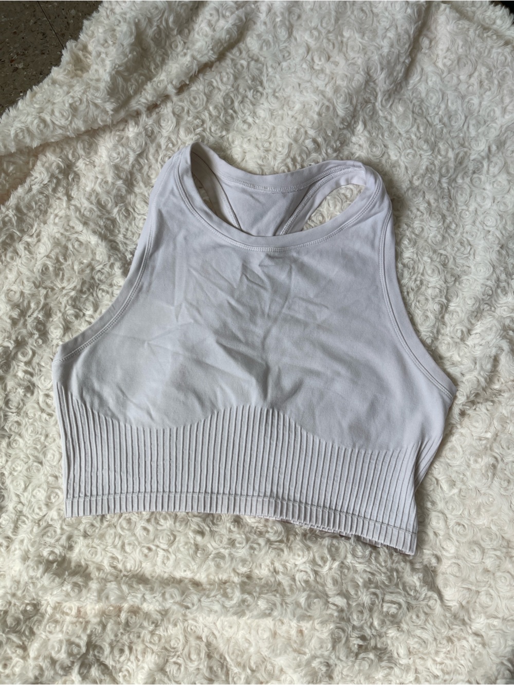 Bally White Ribbed Racerback Crop Top